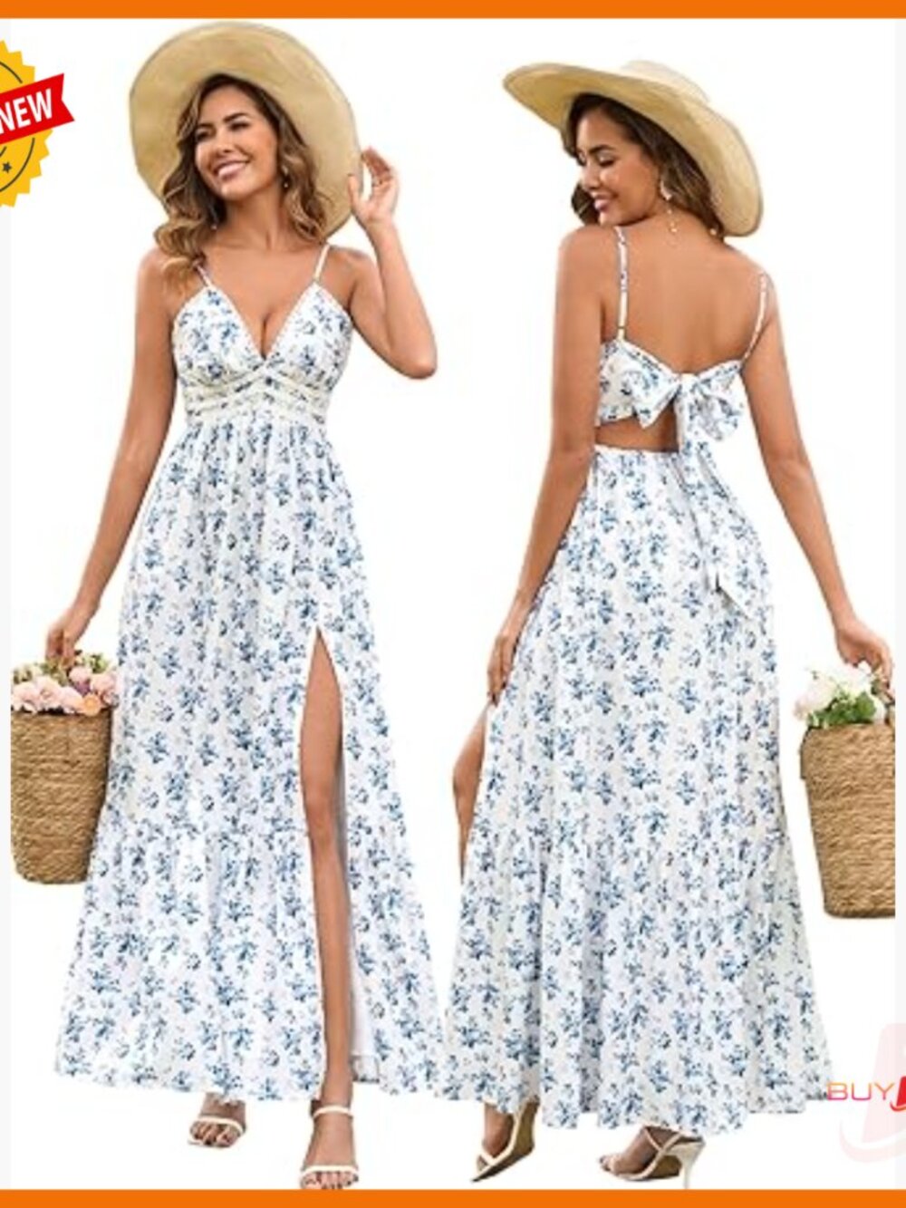 Floral Maxi Sundress With Lace V-Neck And Back Bow Tie Boho Style